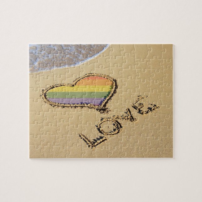 Puzzle Gay Rainbow Amour Coeur Dans Le Sable (Horizontal)