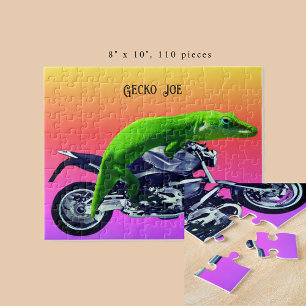 Puzzle Gecko Motorcycle Rider Pink Horizon Ajouter le nom