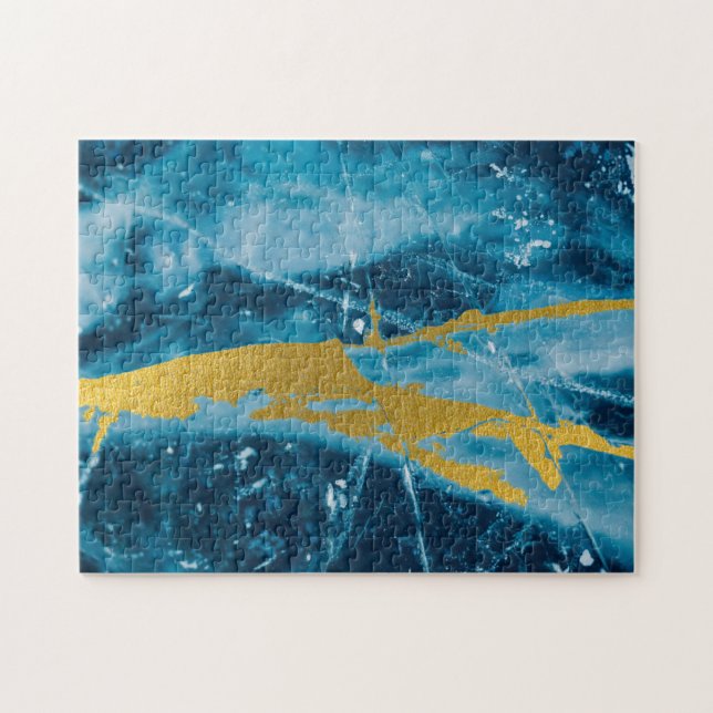 Puzzle Géode Agate Gemstone Blue et Gold (Horizontal)