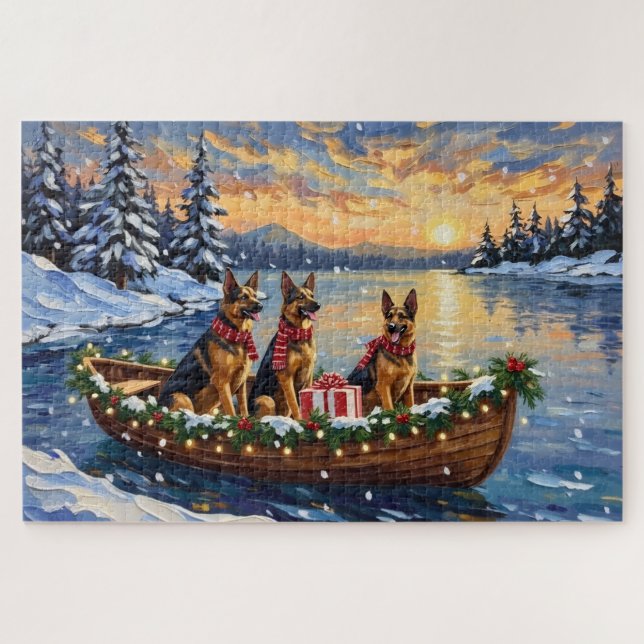 Puzzle German Shepherd Christmas Boat Holiday (Horizontal)