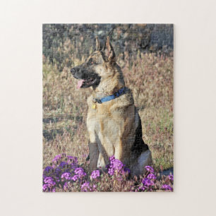 Puzzle German Shepherd Rescue Dog With Flowers