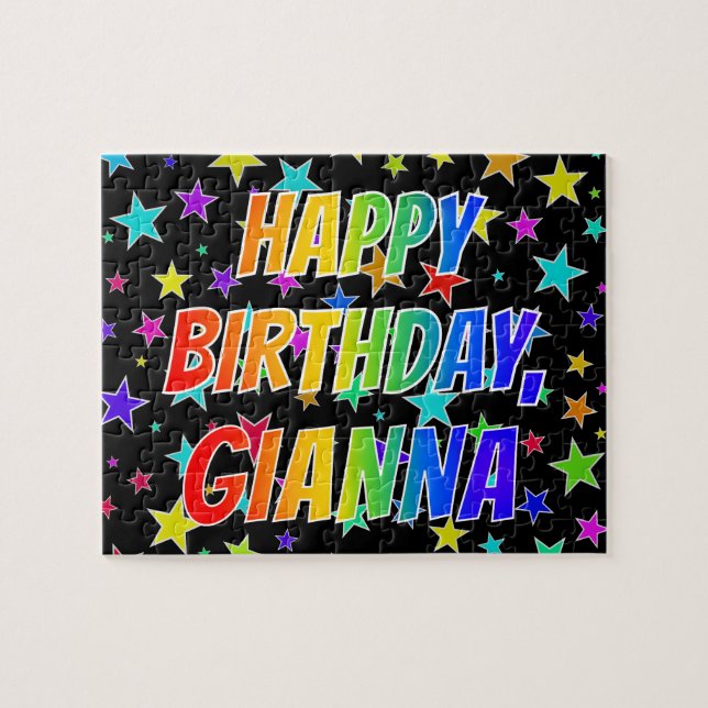 Puzzle "GIANNA" Prénom, Amusant "HEUREUX ANNIVERSAIRE" (Horizontal)