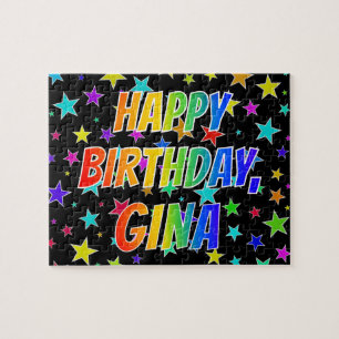 Puzzle "GINA" Prénom, amusant "HEUREUX ANNIVERSAIRE"