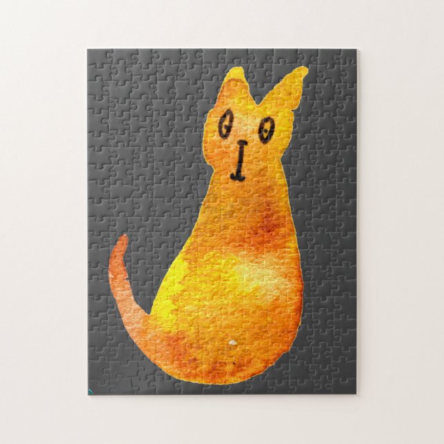 Puzzle Ginger cat mignon aquarelle illustration art (Vertical)