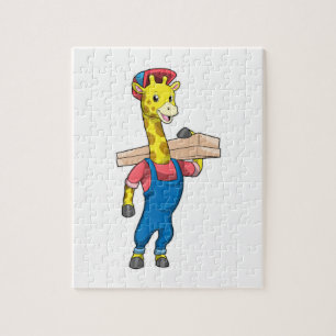 Puzzle Girafe as Carpenter with Wood