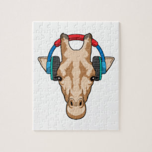 Puzzle Girafe at Music with Headphone