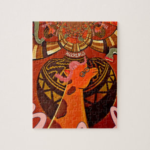 Puzzle Girafe drôle : Un charme africain kaléidoscopique