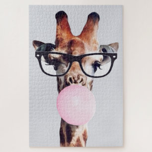 Puzzle Girafe portant des lunettes soufflant du bubble gu