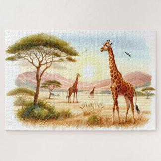 Puzzle Girafes de la savane africaine au coucher du solei