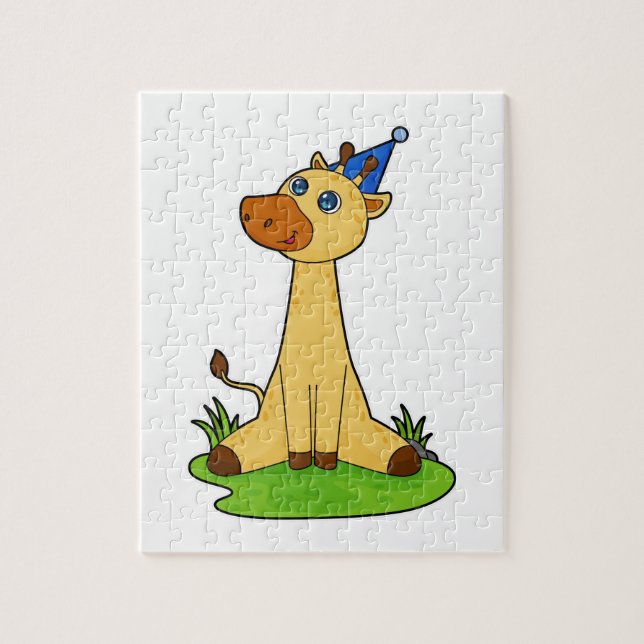 Puzzle Giraffe avec casquette de fête (Vertical)