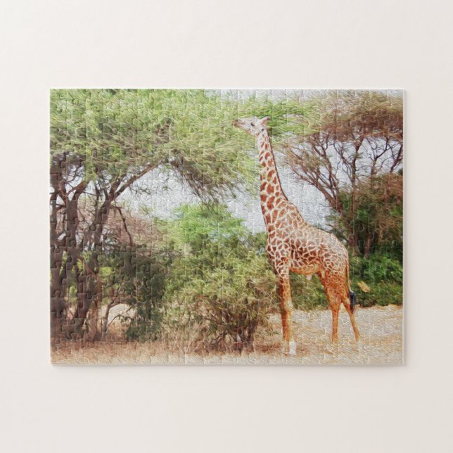Puzzle Giraffe Manger Feuilles Peinture Photo (Horizontal)