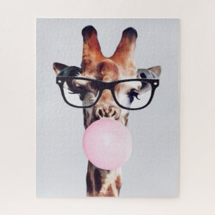 PUZZLE GIRAFFE PORTANT DES LUNETTES SOUFFLANT UNE BULLE D