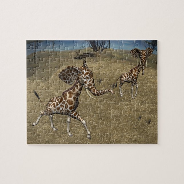 Puzzle Giraffes d'éléphants mignons (Horizontal)