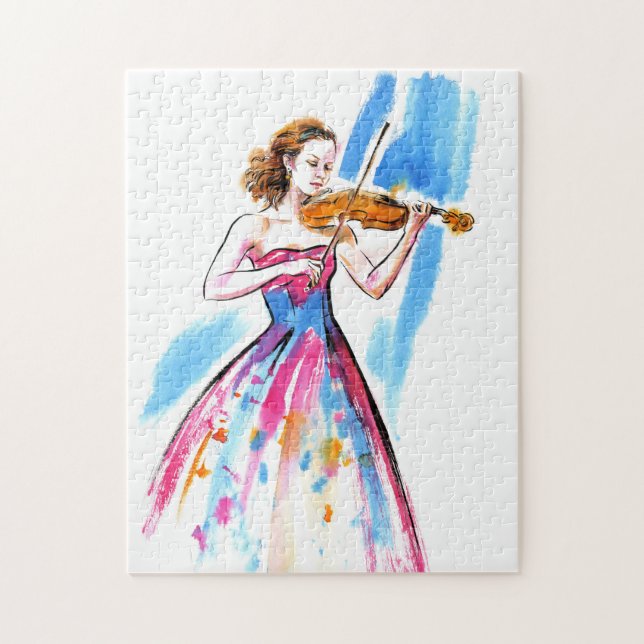 Puzzle Girl playing the violin (Vertical)