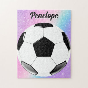 Puzzle Girl Soccer Ball Pastel Stars Nom personnalisé