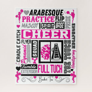 Puzzle Girls Cheerleading Typography in Black and Pink