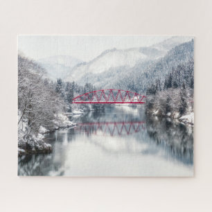 Puzzle Glace et neige   Pont rouge en hiver, Japon