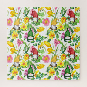 Puzzle gnomes scandinaves : aquarelle fleurie printanière
