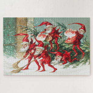 Puzzle Gnomes sweeping snow with a broom