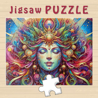 Puzzle Goddess Head cheveux colorés fermés Yeux mai -