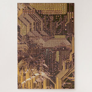 Puzzle Gold Cyber Circuit Board Tech Electronique