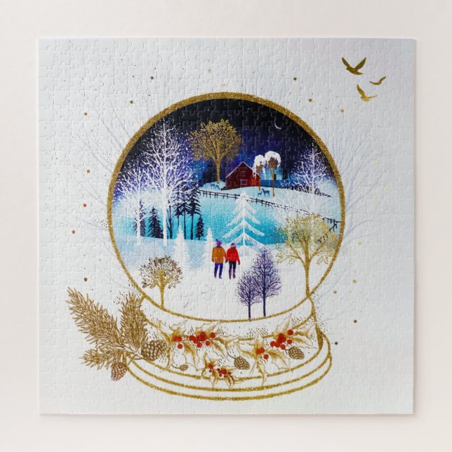 Puzzle Gold Winter Eve Couple Snowglobe Forest Accueil (Vertical)