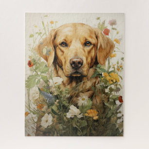 Puzzle Golden Labrador et fleur sauvage