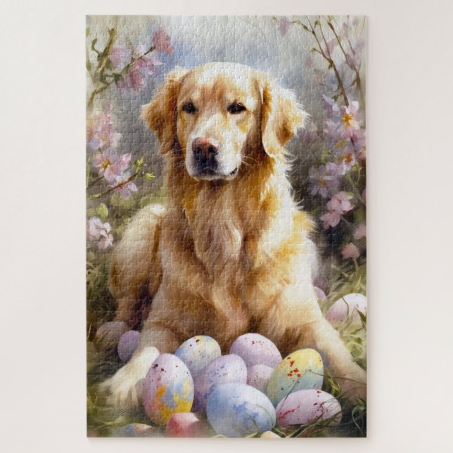 Puzzle Golden Retriever avec oeufs de Pâques (Vertical)