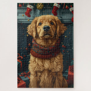 Puzzle Golden Retriever Chien avec cheminée cadeau de Noë