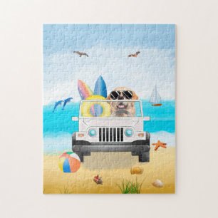 Puzzle Golden Retriever chien Conduire sur la plage
