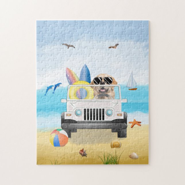 Puzzle Golden Retriever chien Conduire sur la plage (Vertical)
