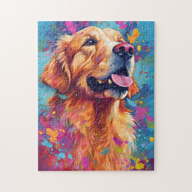 Puzzle Golden Retriever coloré (Vertical)