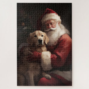 Puzzle Golden Retriever with Santa Clause Christmas