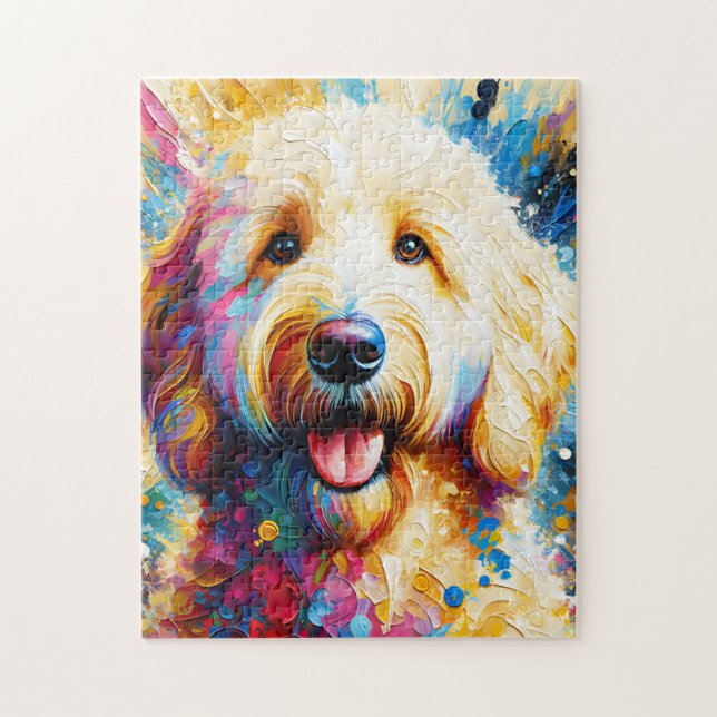 Puzzle Goldendoodle Chien Acrylique Imprimer | Coloré (Vertical)