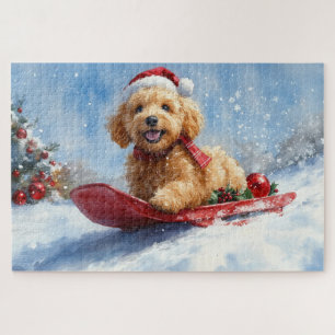 Puzzle Goldendoodle Chien en Luge Laissez Tomber la Neige