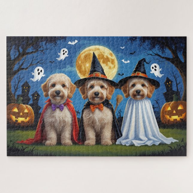 Puzzle Goldendoodle Chiens Citrouille Halloween Funny (Horizontal)