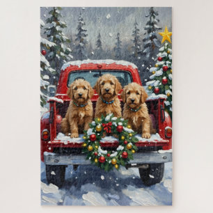 Puzzle Goldendoodle Noël Camion Rouge Fêtes