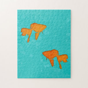 Puzzle Goldfish orange silhouettes in turquoise water