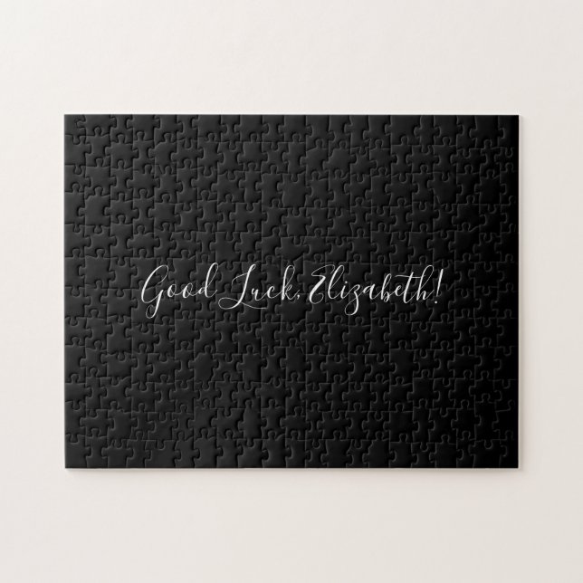 Puzzle Good Luck Custom Name Script on Solid Black Funny (Horizontal)