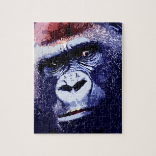 Puzzle Gorilla Face Blue Pop Art