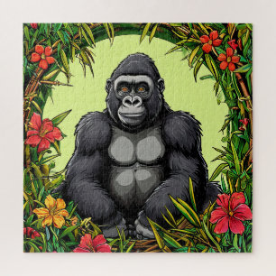 Puzzle Gorille dans un cadre de bambou tropical