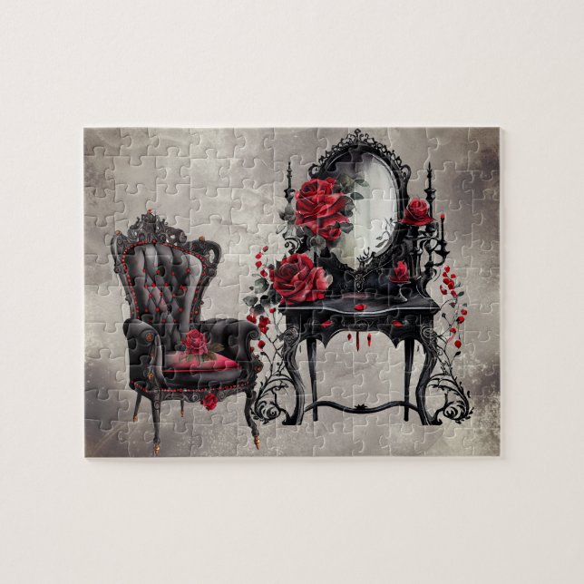 Puzzle Gothique Boudoir | Vanité antique avec chaise à co (Horizontal)