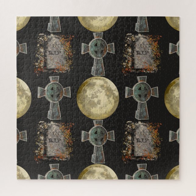 Puzzle Gothique R.I.P. Headstone Celtic Cross Pleine lune (Vertical)