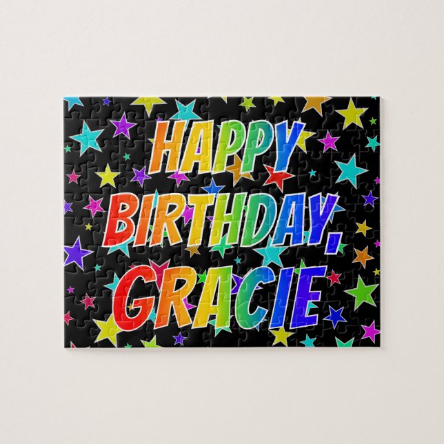 Puzzle "GRACIE" Prénom, Amusant "HEUREUX ANNIVERSAIRE" (Horizontal)