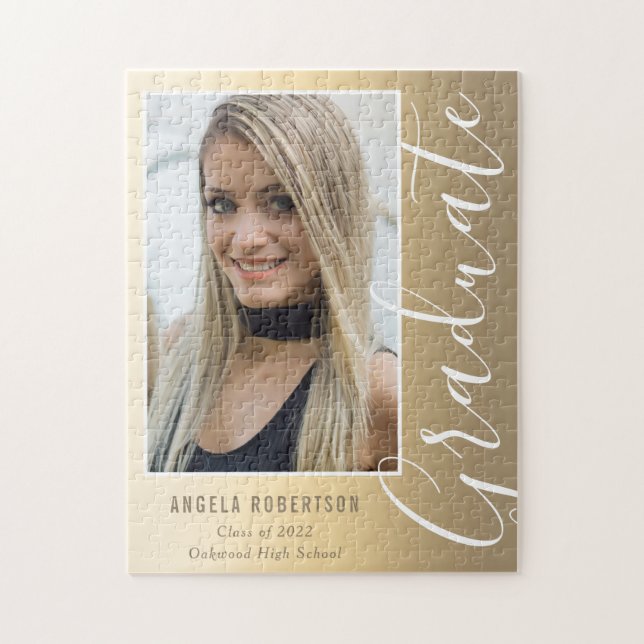 Puzzle Graduation Gold Script élégant Photo moderne (Vertical)