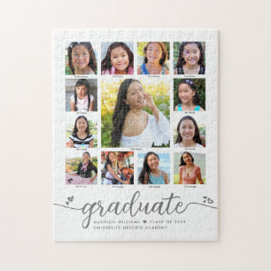 Puzzle Graduation K-12 Modern Script Photo Collage Blanc