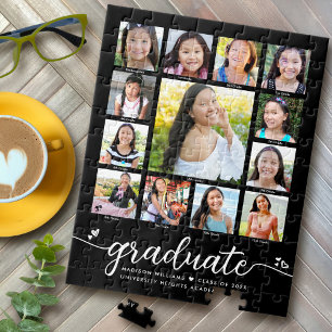 Puzzle Graduation K-12 Modern Script Photo Collage noir