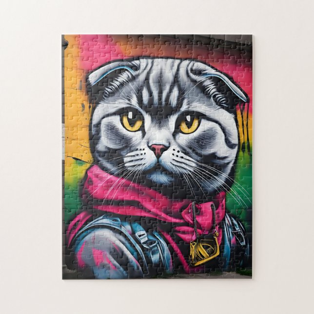 Puzzle Graffiti Art of a Scottish Fold Cat (Vertical)