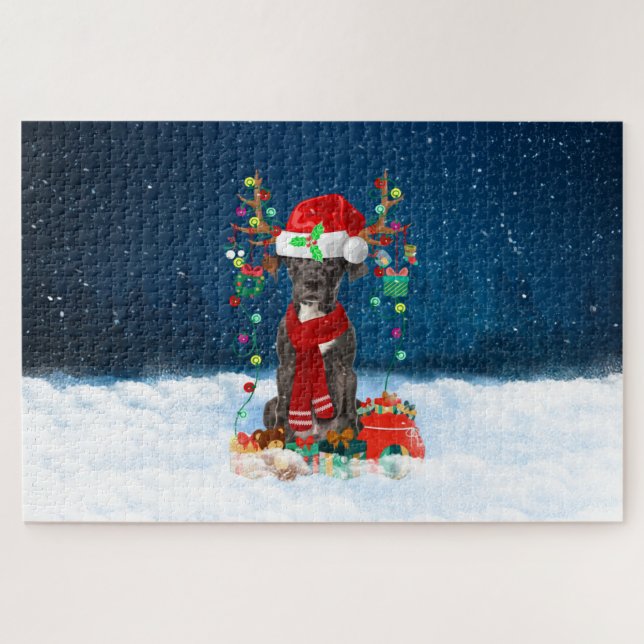 Puzzle Grand chien Danois avec cadeaux de Noël (Horizontal)
