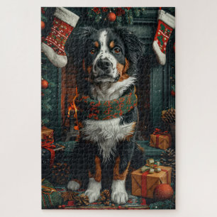 Puzzle Grand chien suisse avec des cadeaux de Noël Chemin